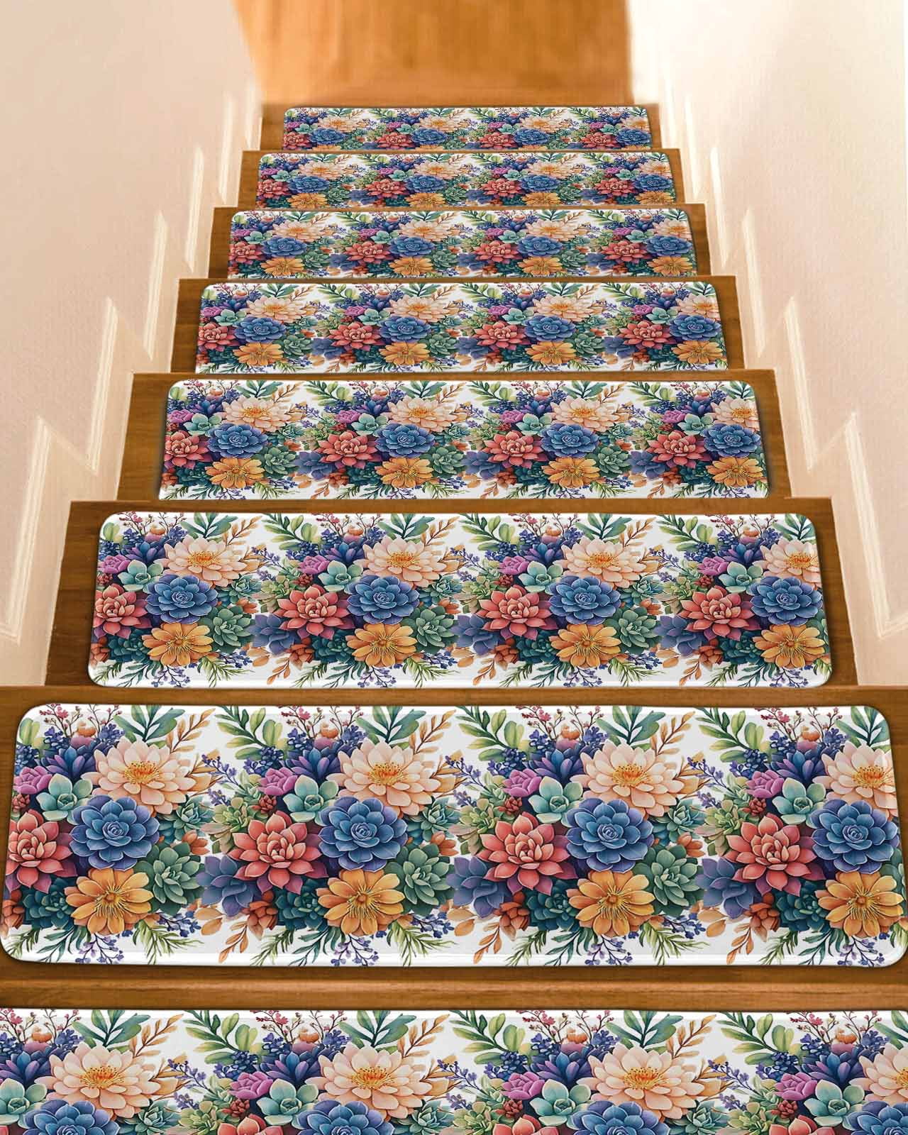 Colorful Summer Succulents Stair Treads for Wooden Steps Indoor Runner ...
