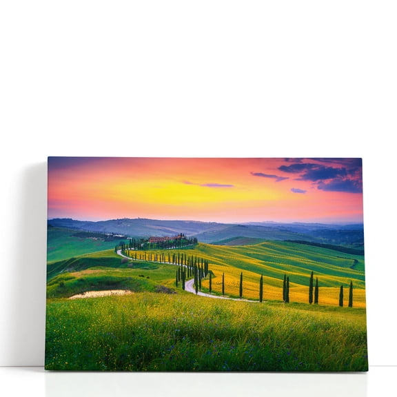 Colorful Summer Sunset in Tuscany, Italy - Wrapped Canvas Print Wall Art | 18" W x 12" H