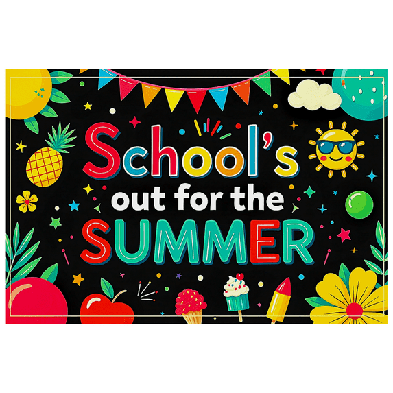 Colorful Summer Themed Banner with Fruits Emojis and Party Elements for School s Out Celebrations Party Decorations Photography Props Summer Backdrop Decor Background