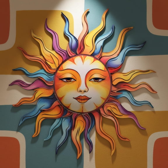 Colorful Sun Face Metal Wall Art, Bohemian Wall Decor for Indoor or Outdoor Use