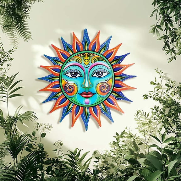 Colorful Sun Face Metal Wall Art Decor,Iron Wall Hanging Ornament,Waterproof Outdoor Sculpture for Yard,Patio,Fence,Living Room,Balcony,Home Decor