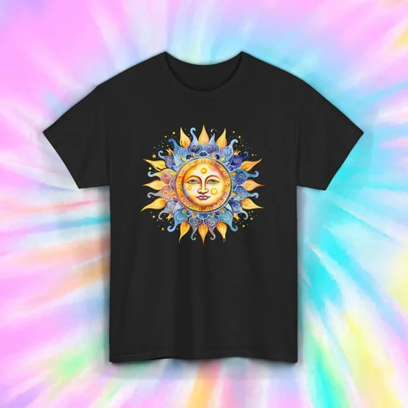 Colorful Sun Face Shirt Trippy Celestial Hippie Boho Cosmic