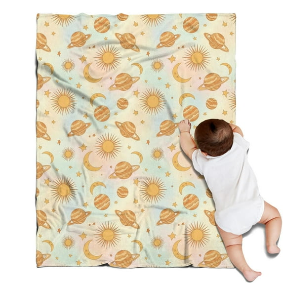 Colorful Sun Moon Star Planet Pattern Blanket,Comfortable Soft Flannel Throw Blanket,All Season,Warm Lightweight Blankets for Sofa Bed Couch Living Room Chair,30"x40"