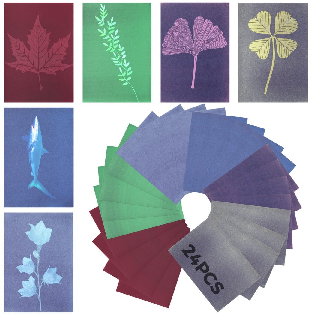 Sun Print Paper Kit for Kids, 24 Sheets 6 Colors Cyanotype Papers for ...