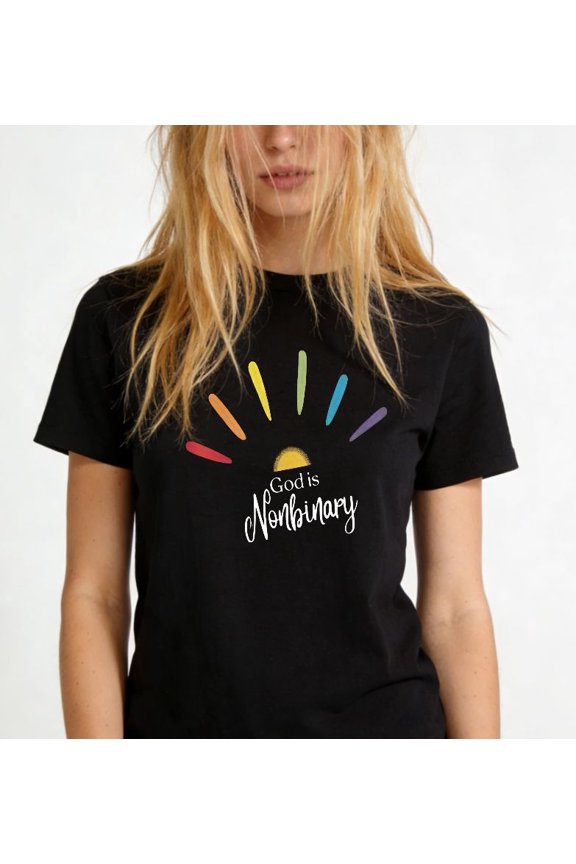 Colorful Sun themed Graphic for Non binary Individuals Casual T Shirt with Inspiring Tee Print