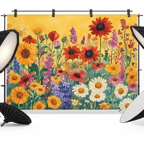 Colorful Sunflower Backdrop for Photography, Fabric Photo Background Backdrop, Farmhouse Botanical Floral Photo Booth Background for Portrait Photoshoot Video Wedding Studio Decoration Banner 7x5ft