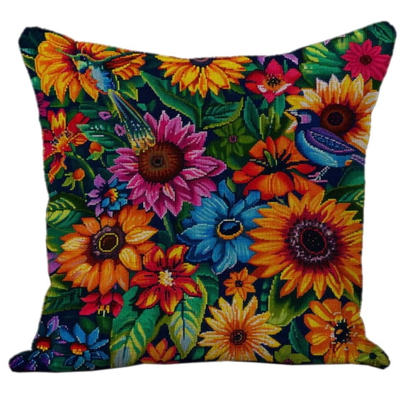Colorful Sunflower Daisy Flower DIY 11CT Stamped Cross Stitch Pillowcase Kits Embroidery Pillow Counted Needlepoint Handmade Cushion Cover Home Sofa Christmas Decoration 18x18inch(4)