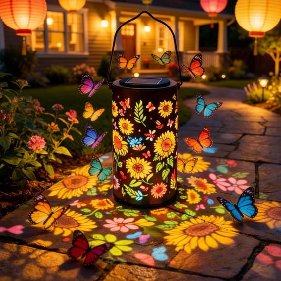 Colorful Sunflower Glow Solar Garden Lantern, Outdoor Openwork Decorative Lights with Floral Patterns, Hanging or Freestanding Solar Lantern, Windproof Rainproof