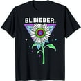thumbnail image 1 of Colorful Sunflower Graphic Black T-Shirt with 'BL Bieber' Design Stylish & Unique, 1 of 5