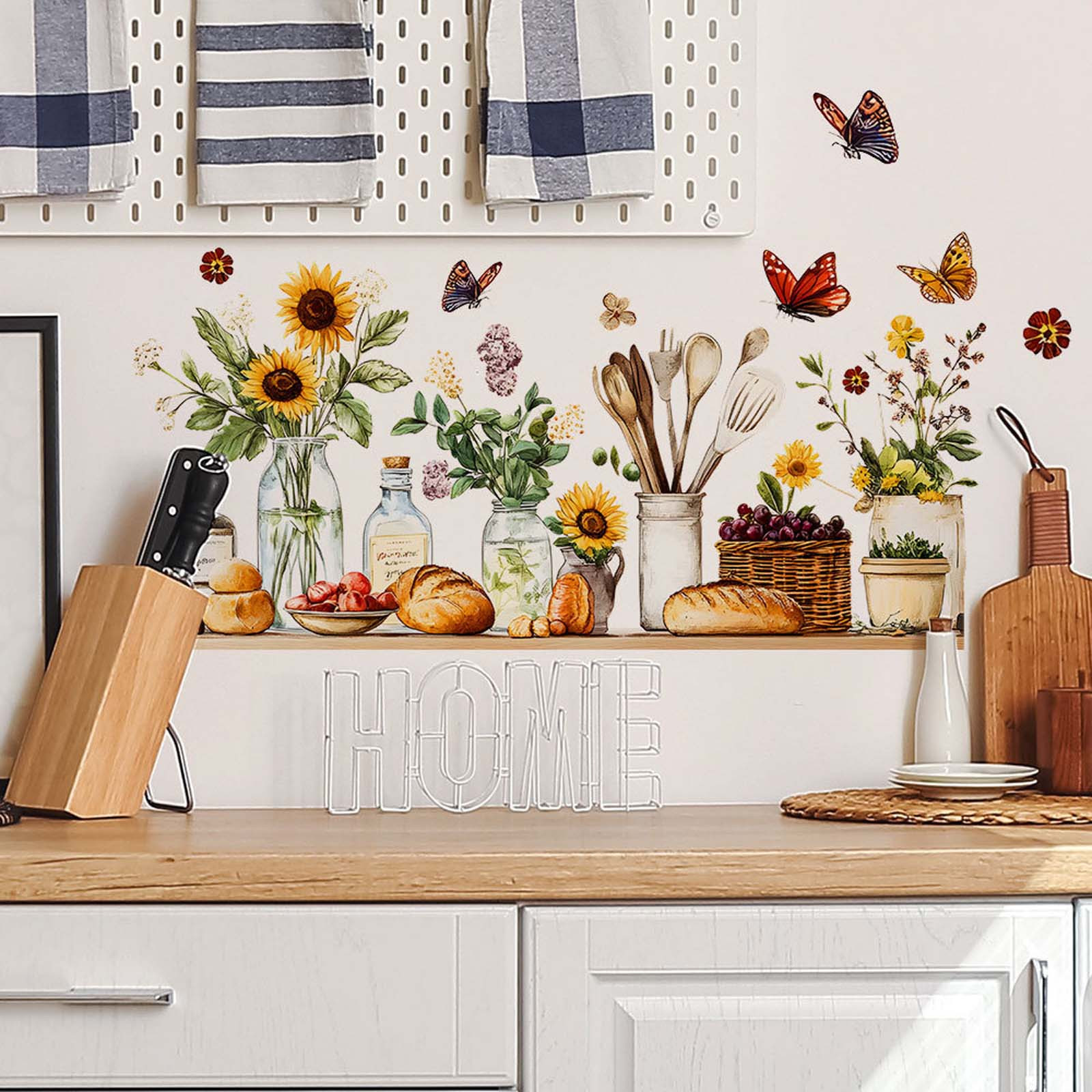 Colorful Sunflower Kitchen Decor, Sunflower Spoon Wall Sticker for Kitchen and Dining Room, Vinyl Wall Art 30x60cm, Easy to Apply Removable Decorative Gift for Cooking Enthusiasts, Home Decor