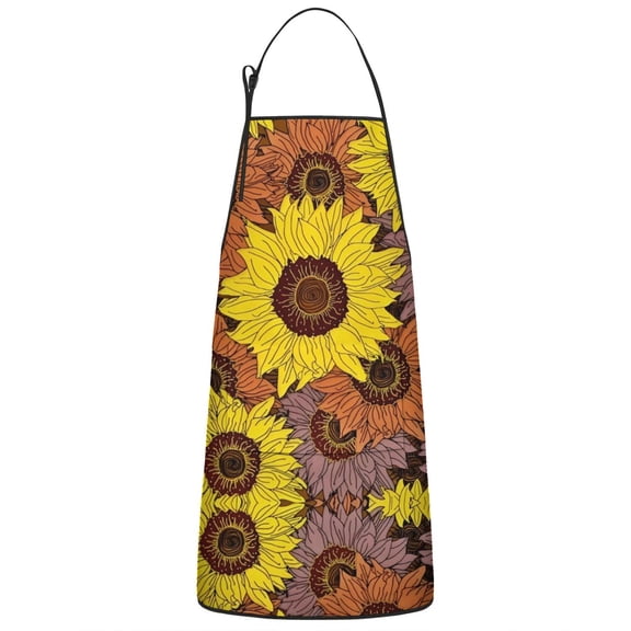 Colorful Sunflower Pattern Apron-Garden Aprons for Women with Pockets-Cotton Linen Waterproof Kitchen Cooking Gardening Aprons Adjustable for Kitchen,Cooking,BBQ and Salon 33x27 Inch