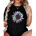 thumbnail image 1 of Colorful Sunflower Print Tshirt Graphic Tees Holographic Floral Art Shirts Black S-5XL Tops, 1 of 5