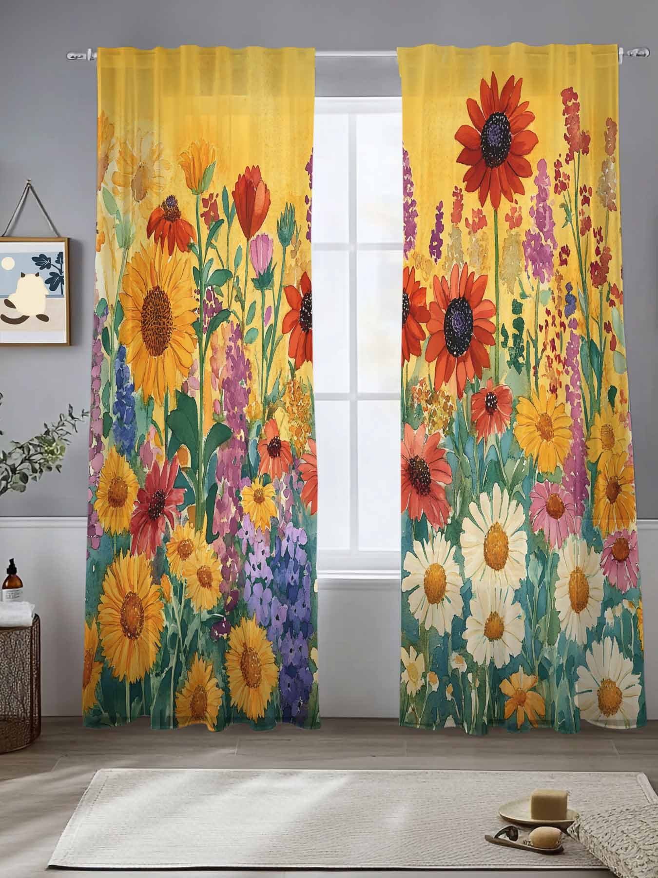 Colorful Sunflower Sheer Curtains for Living Room Bedroom Farmhouse ...
