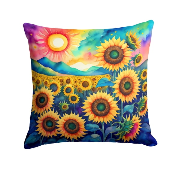 Colorful Sunflowers Fabric Decorative Pillow 14 in x 14 in
