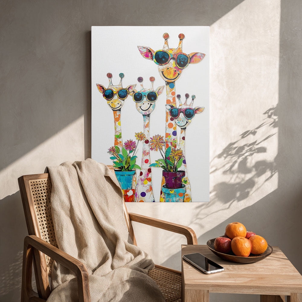 Colorful Sunglasses Giraffe Family Canvas Wall Decor Ready to Hang Kids ...