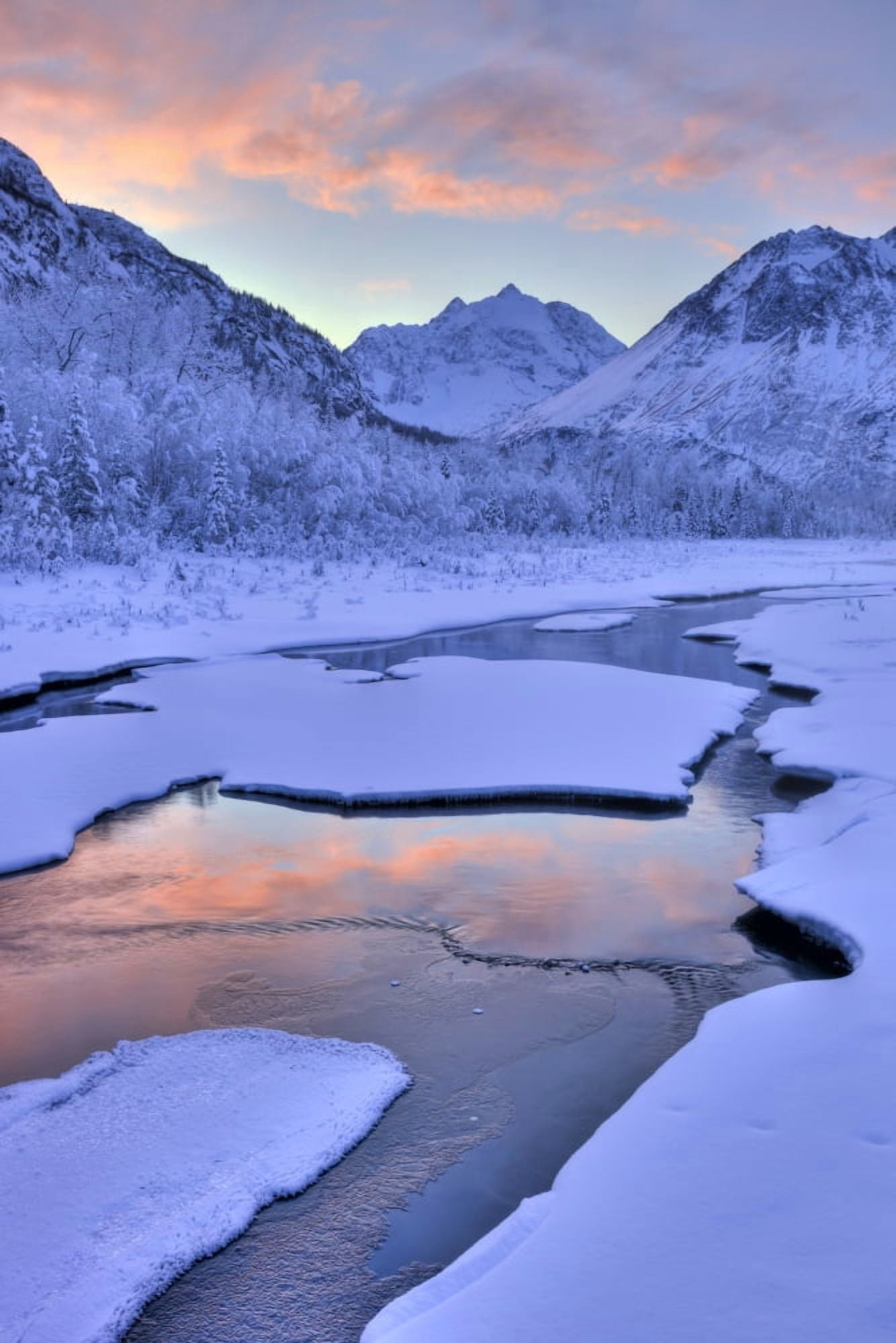 Colorful Sunrise Over A Stream At The Eagle River Nature Center In Chugach State Park Southcentral Alaska Winter Hdr Canvas Art - Lucas Payne Design Pics (12 x 19)