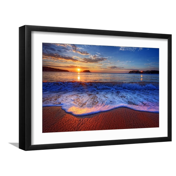 Art.com Colorful Sunrise with a Breaking Wave Photographic Print by West Coast Scapes, Black Frame Wall Art, 23" x 17"