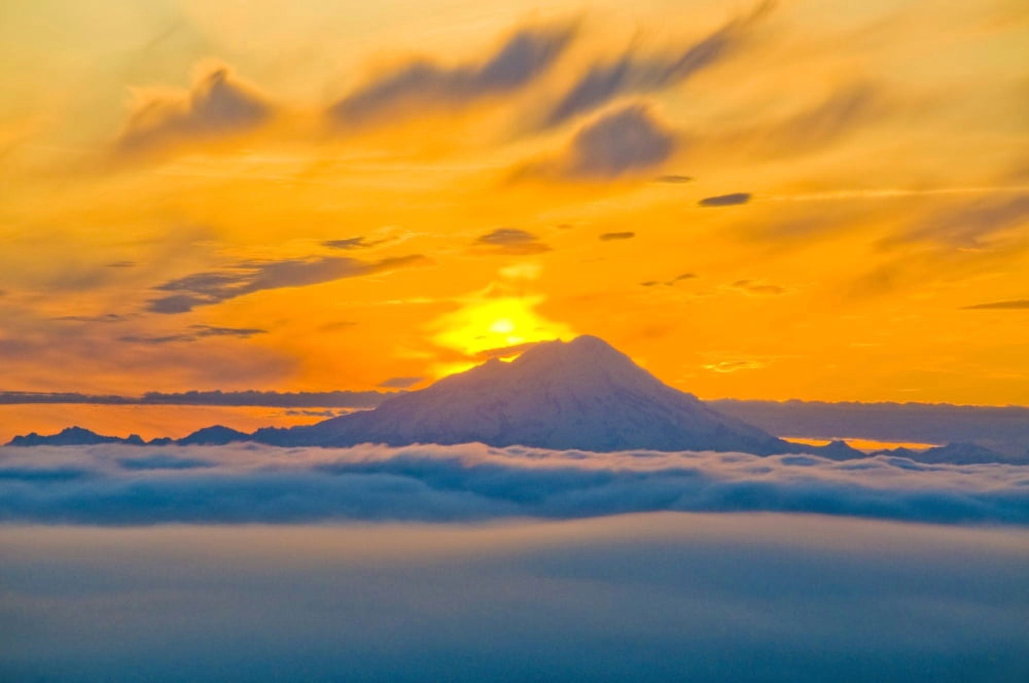 Colorful Sunset Behind Mt Redoubt And A Low Cloud Layer As Seen From Kenai Peninsula Southcentral Alaska Summer Canvas Art - Bill Scott Design Pics (36 x 22)