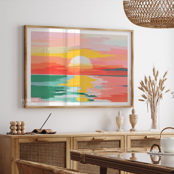 Colorful Sunset Landscape Poster, Stretched Canvas 8x10in