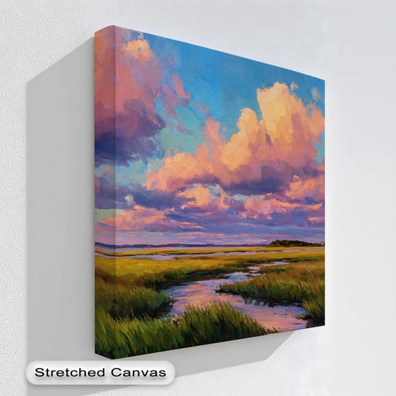 Colorful Sunset Landscape River Meadow Nature Wall Art Art