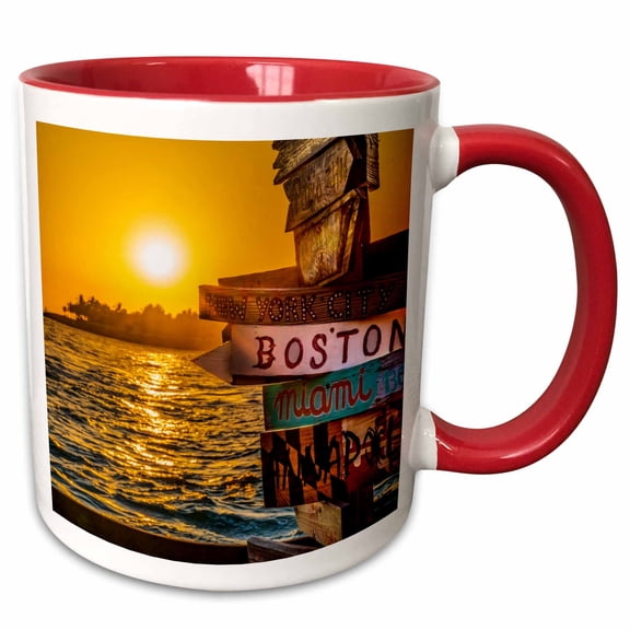 3drose, Colorful Sunset, Mallory Square, Key West, Florida., 11oz Two-tone Red Mug