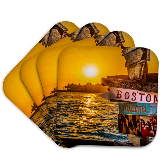 3drose, Colorful Sunset, Mallory Square, Key West, Florida., Set of 4 Coasters - Soft