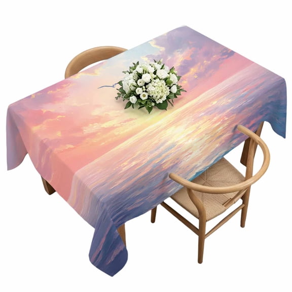 Colorful Sunset Rectangle Tablecloth Ocean Seagull Cloudy Sky Nature Waterproof Wrinkle Free Soft Table Cloth Spill-Proof Washable Table Cover for Dining Party Picnic 60 x 120 Inch