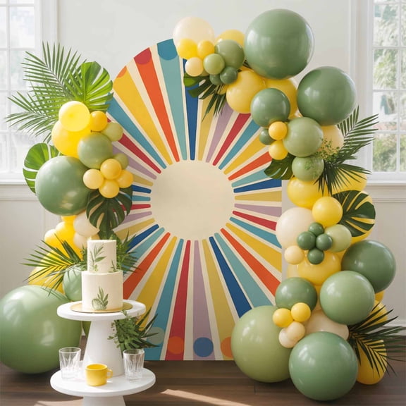 Colorful Sunshine Arch Backdrop Cover, 4FT, Vintage Boho Rainbow Sunrise Sunset Spandex Arch Covers Double-Sided Backdrop for Wedding Birthday Party Photo Background Decoration