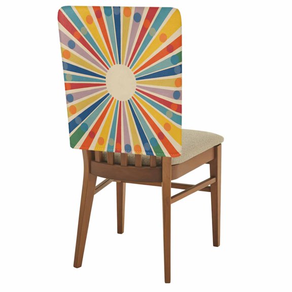 Colorful Sunshine Chair Back Covers Set of 8 Vintage Boho Rainbow Sunrise Sunset Removable Dining Chair Slipcovers Washable Seat Protector for Restaurant Party Banquet Kichen Decor