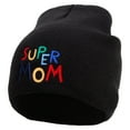 thumbnail image 1 of Colorful Super Mom Embroidered 8 inch Acrylic Short Beanie - Black OSFM, 1 of 5
