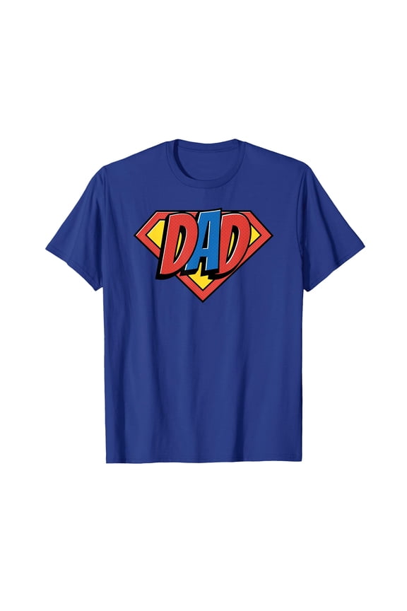 Colorful Superhero 'DAD' Logo T-Shirt for Father's Day Celebration