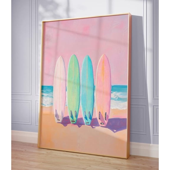 Colorful Surfboard Pastel, Minimalist Modern Poster, Coastal Room Surf Decor, Beach Ocean Wall Art, Surfing Art For Beach Lovers, 8x12 UNFRAMED