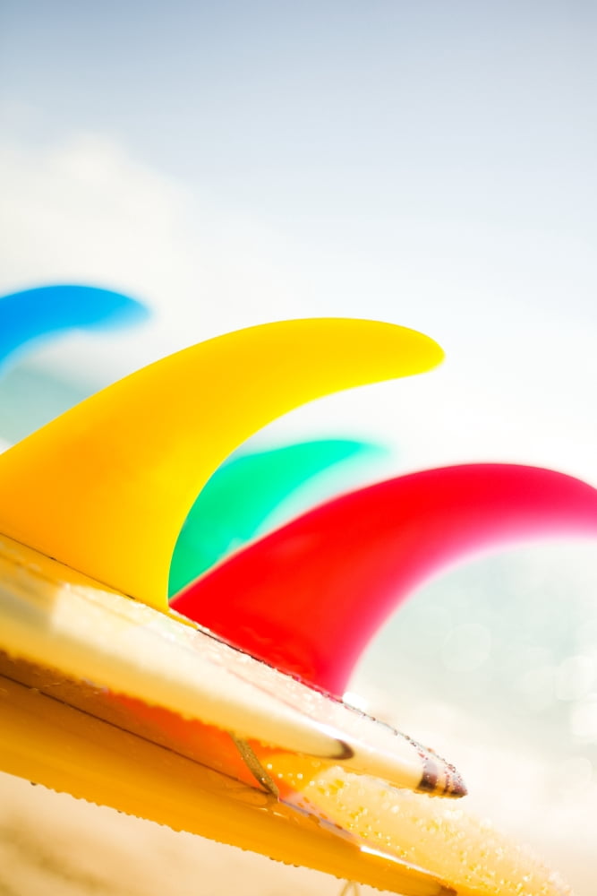 Colorful Surfboards Fins Bright Sunny Sky In Background Canvas Art - Dana Edmunds  Design Pics (11 x 17)