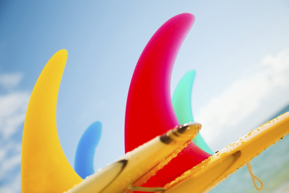 Colorful Surfboards Fins Bright Sunny Sky In Background Canvas Art - Dana Edmunds  Design Pics (17 x 11)