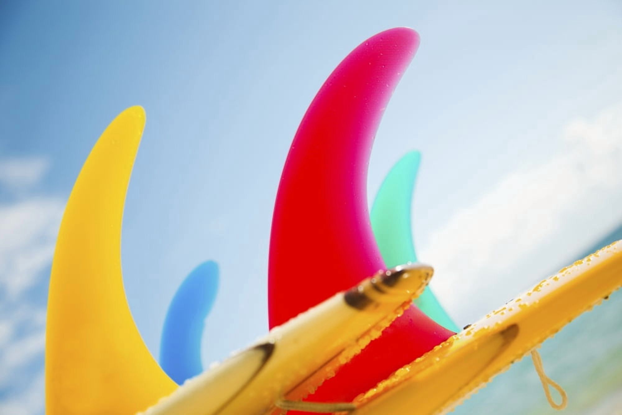 Colorful Surfboards Fins Bright Sunny Sky In Background Canvas Art - Dana Edmunds Design Pics (34 x 22)