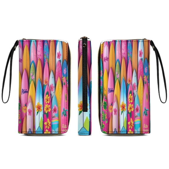 Colorful Surfboards Waikiki Ride Aloha Long Wallets For Women PU Leather Purse Card Holder Ladies Phone Bag Fashion Clutch Bag