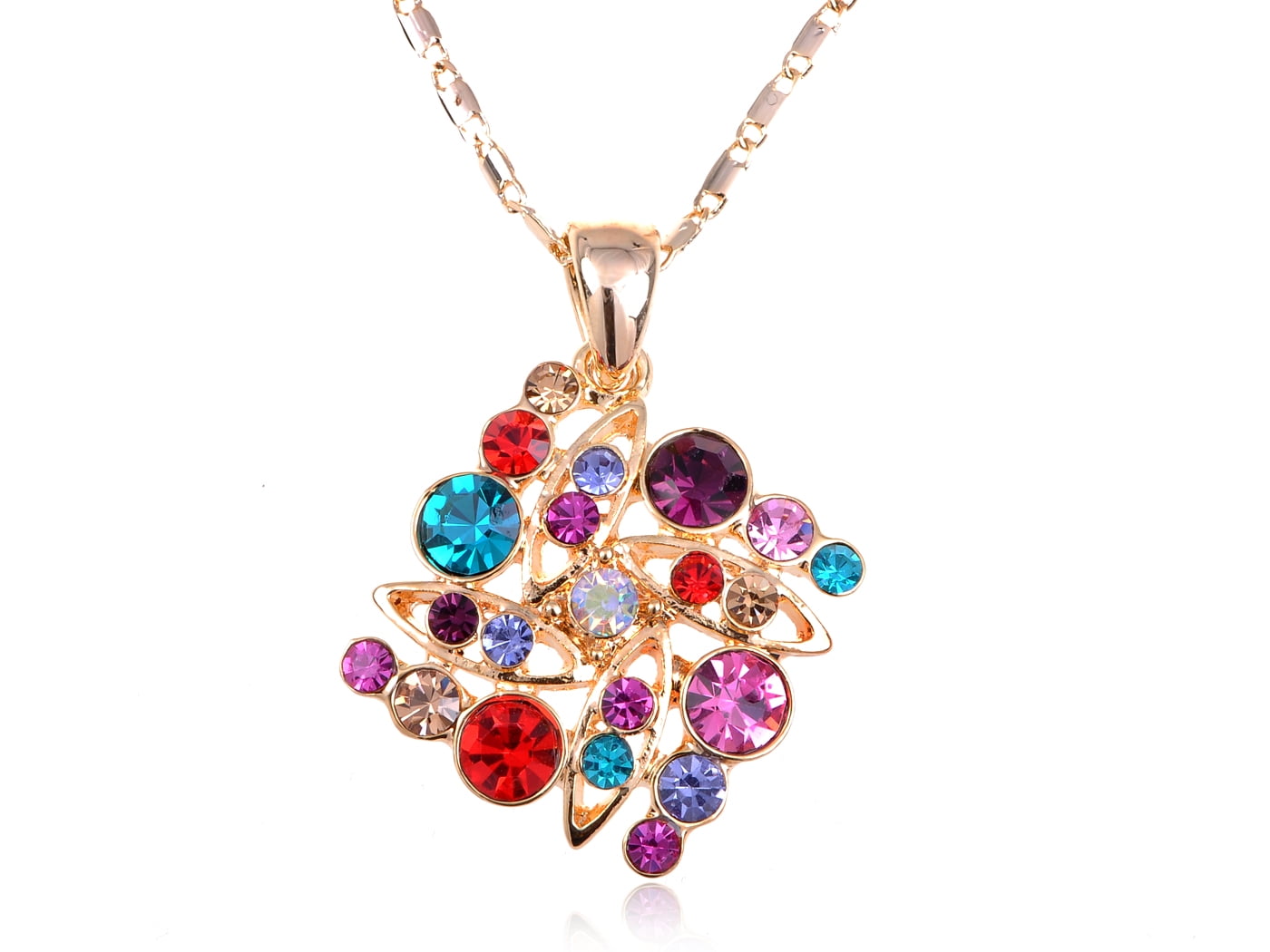 FEINUHAN Colorful Swarovski Crystal Elements Square Shape Pendant Necklace