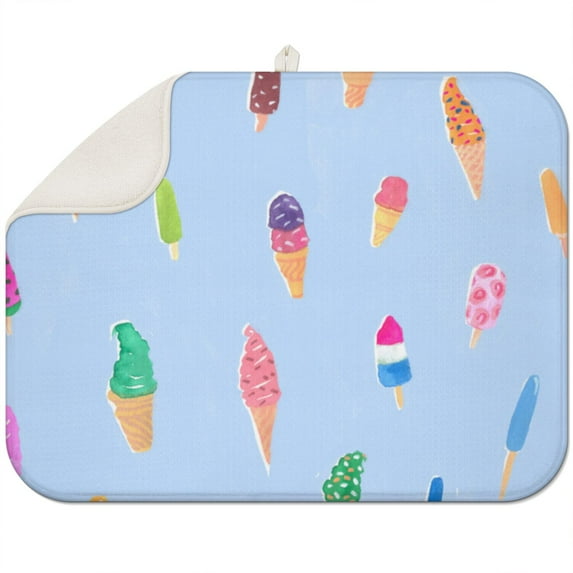 Colorful Sweet Treats Kitchen Drying Mat - Super Absorbent Microfiber for Ice Cream Dessert Dishes - Heat Resistant & Reusable