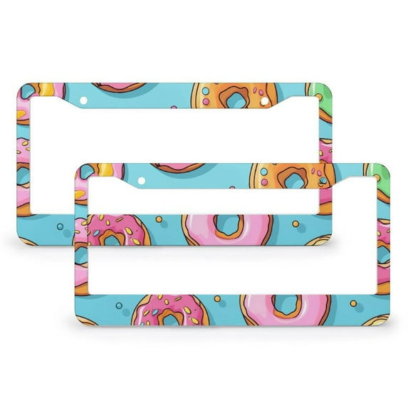 Colorful Sweets, Glazed Donuts License Plate Frame 2 Pack Cute Donut Funny License Plates for Us Standard Vehicles 2 Hole Quality Aluminum License Plate Cover