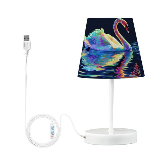 Colorful Swimming Swan Desk Lamp LED Table Nightstand Lamps with 3 Color Temperatures for Home Bedroom Living Room Decor 8x12