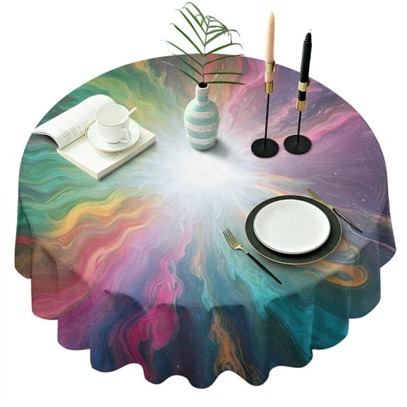 Colorful Swirl Tie Dye Pattern Round Tablecloth 60"x60",Wrinkle Wipeable Table Cloth for Kitchen Dining Room Picnic Patio Party