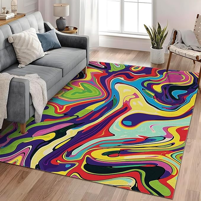 Saturated Colorful Rug Colorful Swirls Area Rug, Psychedelic Non-Slip Art Home Decor Carpet ...
