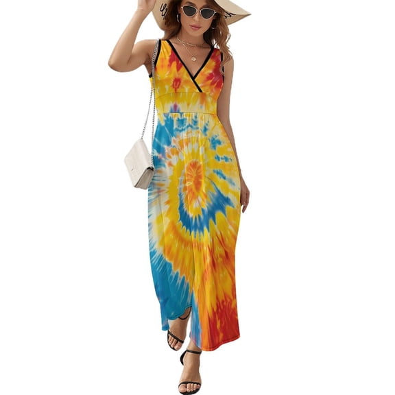 Colorful Swirls Tie-dye Sleeveless Dress Woman Fashion Long Dresses Women's Summer Suit Dress 2025