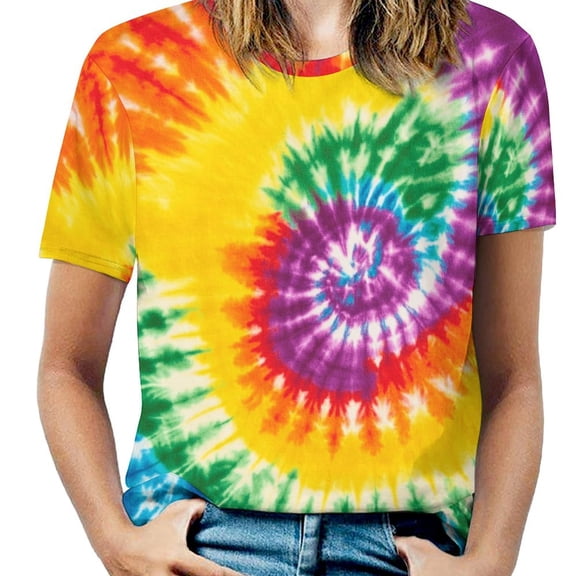 Colorful Swirls Tie-dye Women's Short Sleeve T-Shirt Crew Neck Casual Summer Trendy Loose Fit Tops