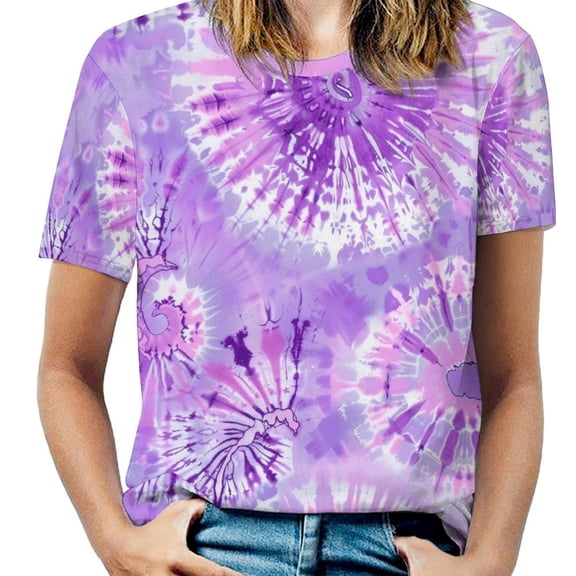 Colorful Swirls Tie-dye Women's Short Sleeve T-Shirt Crew Neck Casual Summer Trendy Loose Fit Tops