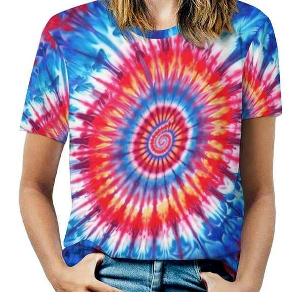 Colorful Swirls Tie-dye Women's Short Sleeve T-Shirt Crew Neck Casual Summer Trendy Loose Fit Tops