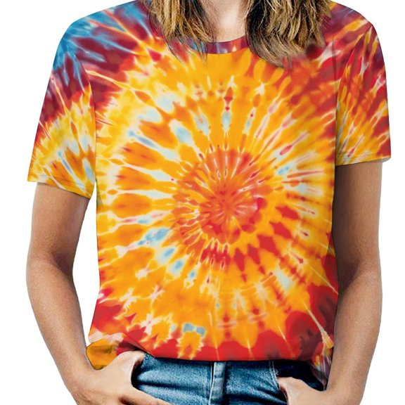 Colorful Swirls Tie-dye Women's Short Sleeve T-Shirt Crew Neck Casual Summer Trendy Loose Fit Tops