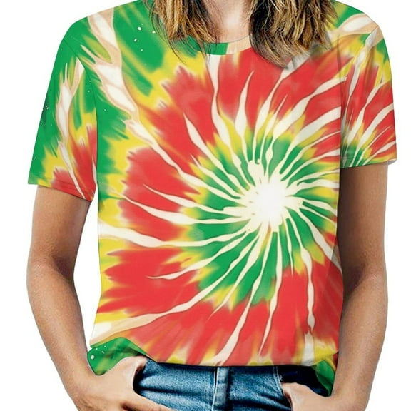 Colorful Swirls Tie-dye Women's Short Sleeve T-Shirt Crew Neck Casual Summer Trendy Loose Fit Tops