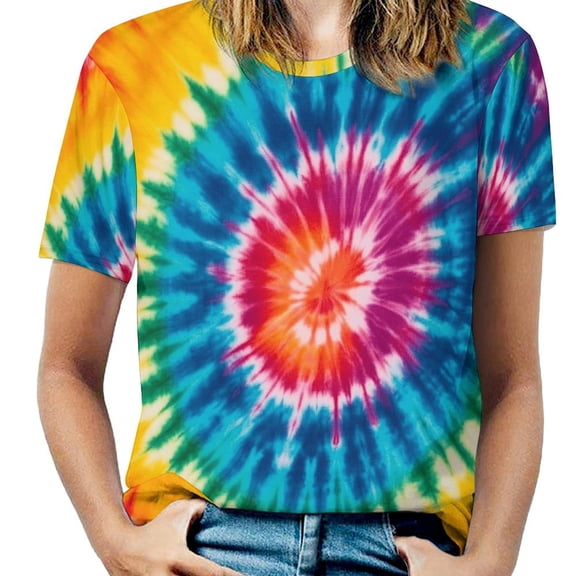 Colorful Swirls Tie-dye Women's Short Sleeve T-Shirt Crew Neck Casual Summer Trendy Loose Fit Tops