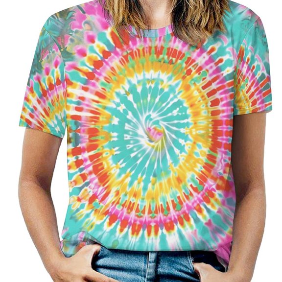 Colorful Swirls Tie-dye Women's T-Shirt Short Sleeve T Shirts Tops Tee Ladies Loose T